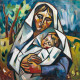 A Mother's Unspoken Love | Abstract Painting Of Mother And Child (ART-3053-111710) - Handpainted Art Painting - 36in X 36in