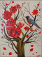 Sparrow On The Tree (ART-17026-111725) - Handpainted Art Painting - 12in X 16in