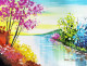 Dreamy Sunset In Spring (ART-17005-111732) - Handpainted Art Painting - 15in X 11in