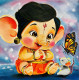 Cute Ganesha With Butterfly (PRT-15908-111856) - Canvas Art Print - 18in X 18in