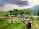 Village Jobs (ART-8987-111936) - Handpainted Art Painting - 20in X 14in