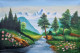 Mountains Waterfall Nature Scenery Landscape Painting (ART-3319-112255) - Handpainted Art Painting - 48in X 30in