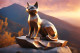 On The Top (A Metal Statue Of A Cat Located On The Desolate Heights Of The Mountains (PRT-16969-112308) - Canvas Art Print - 30in X 20in