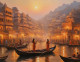 Banaras Ghat Painting (ART-3319-112317) - Handpainted Art Painting - 48in X 36in