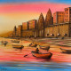 Banaras Ghat (ART-3512-112345) - Handpainted Art Painting - 20in X 20in