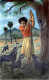 Girl With Black Goats (ART-6373-112351) - Handpainted Art Painting - 28in X 46in