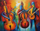 Musical Abstract Figures (ART-3319-112555) - Handpainted Art Painting - 36in X 24in
