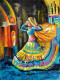Rajasthani Dancer Acrylic Painting – Handmade Indian Folk Art On Canvas (ART-3674-112974) - Handpainted Art Painting - 18in X 24in