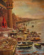 Varanasi Ghat | Spiritual Art | River Ganga Painting | Spiritual Handmade Acrylic Painting (ART-17207-113201) - Handpainted Art Painting - 24in X 30in