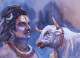 Divine Companionship (ART-7389-113289) - Handpainted Art Painting - 13in X 10in