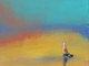 landscape, seascape, blue painting, boat, colorful texture painting, sailor's boat