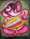 Ganesha With Drum (ART-16119-113485) - Handpainted Art Painting - 11in X 15in