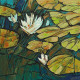 Abstract Water Lilies Pond (ART-2571-113458) - Handpainted Art Painting - 18in X 18in