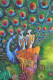 Radha Krishna & Peacock (K1) Indian Style Cultural Painting (ART-15639-113452) - Handpainted Art Painting - 24in X 36in