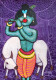 Krishna & Cow (ART-16119-113497) - Handpainted Art Painting - 11in X 15in