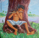 Rakhal, green, brown Paintings, Landscape and Seascape Paintings, trees, boy with flute