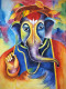 Divine Spectrum: Lord Ganesha (ART-16633-113708) - Handpainted Art Painting - 12in X 17in
