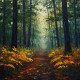 Golden Path Through Woods Autumn Light Forest Trail (PRT-15697-113760) - Canvas Art Print - 36in X 36in