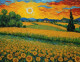 Nature's Heaven Sunrise Sunflowers Field Landscape Scenery Painting (ART-3319-113870) - Handpainted Art Painting - 48in X 36in