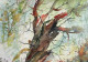 Old Tree Facing Storm (ART-8841-114053) - Handpainted Art Painting - 11in X 8in