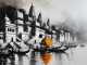 Banaras Ghat Painting (ART-3319-114172) - Handpainted Art Painting - 40in X 30in
