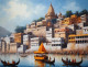 Banaras Ghat Painting (ART-3319-114177) - Handpainted Art Painting - 48in X 36in