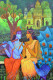 Radha Krishna, Cow & Peacock (K4) Indian Style Religious Painting (ART-15639-114586) - Handpainted Art Painting - 24in X 36in
