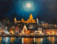 Banaras Ghat Paintings (ART-3319-114531) - Handpainted Art Painting - 48in X 36in