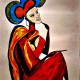 Lady In Red (ART-17426-114547) - Handpainted Art Painting - 13in X 17in