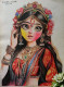 Handmade Radha Ji Color Portrait – Spiritual A4 Wall Art (ART-17402-114592) - Handpainted Art Painting - 9in X 12in