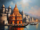 Varanasi Ghat Painting (ART-3319-114603) - Handpainted Art Painting - 48in X 36in