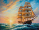 Ocean Sunrise Ship Sailing Painting (ART-3319-114824) - Handpainted Art Painting - 48in X 30in