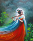 Divine Flute Player (ART-8857-114925) - Handpainted Art Painting - 9in X 11in