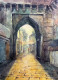 Golden Morning Through The Arch (ART-15644-114959) - Handpainted Art Painting - 9in X 12in