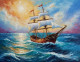 Ship In Ocean Waves Seascape Landscape Painting (ART-3319-114938) - Handpainted Art Painting - 48in X 30in