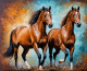 Abstract Horses Painting (ART-3319-115039) - Handpainted Art Painting - 36in X 30in