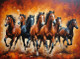 7 RUNNING HORSES AS PER VASTU (ART-3319-115029) - Handpainted Art Painting - 48in X 30in