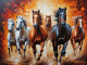 Good Luck Running Horses Painting (ART-3319-115030) - Handpainted Art Painting - 36in X 30in