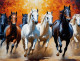7 Running Horses Painting (ART-3319-115272) - Handpainted Art Painting - 48in X 30in