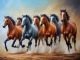 7 Running Horses Painting Vastu (ART-3319-115308) - Handpainted Art Painting - 36in X 24in
