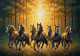 7 Running Horses Painting Vastu (ART-3319-115456) - Handpainted Art Painting - 36in X 30in