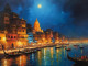 Banaras Ghat Painting (ART-3319-115524) - Handpainted Art Painting - 40in X 30in