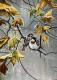 Sparrow Couple During Rain On A Tree Branch And Leaves (ART-17638-115578) - Handpainted Art Painting - 12in X 16in