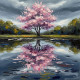 Pink Petals, Turbulent Reflections (092136) (PRT-15697-115500) - Canvas Art Print - 60in X 60in