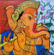 GANESHA PLAYING THE FLUTE (ART-82-115777) - Handpainted Art Painting - 24in X 24in