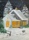 Moonlit Cabin – A Cozy House Glowing Under Soft Moonlight In Snow. (ART-15981-115956) - Handpainted Art Painting - 12in X 17in