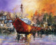 Abstract Red Boat Painting | Original Handmade Contemporary Wall Art (ART-16885-116264) - Handpainted Art Painting - 48in X 36in