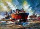 Original Abstract Ship Artwork | Contemporary Handmade Wall Decor (ART-16885-116294) - Handpainted Art Painting - 48in X 36in