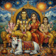 Celestial Family In Swirling Starlight (PRT-15697-116233) - Canvas Art Print - 36in X 36in
