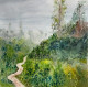 Misty Forest Path (ART-8841-116377) - Handpainted Art Painting - 11in X 11in